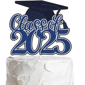 Class of 2025 Graduation Cake Topper Blue Glitter Congrats Grad Cake Decorations Happy Graduation Congratulations Grad 2025 Party Supplies (Blue) Set of 3