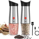 Electric Salt and Pepper Grinder Set:  for Gravity Automatic Sea Salt Grinder Set Spice Pepper Shakers with Adjustable Coarseness USB Rechargeable Battery Power Peppercorn Mill