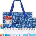 American Mahjong Set, 166 White Mahjong Tile Set, 4 Colors Racks with Blue Flower Carrying Bag, Standard
