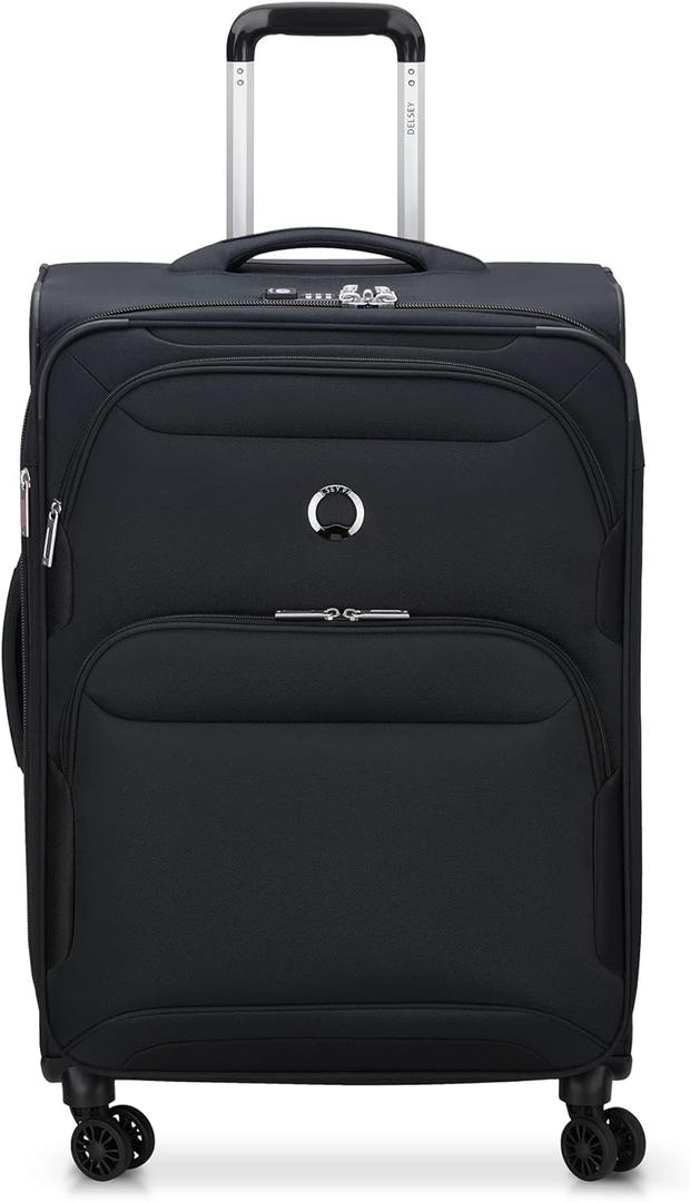 DELSEY PARIS Sky Max 2.0 Softside Expandable Luggage with Spinner Wheels, Black, Checked-Medium, 24 Inch