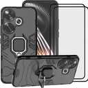 For Xiaomi Redmi Turbo 3 / Poco F6 5G Case, 2 in 1 Hybrid Heavy Duty Armor Shockproof Defender Kickstand Dual Layer Bumper Hard Back Case Cover Tempered Glass Screen Protector [2 Pack]Black