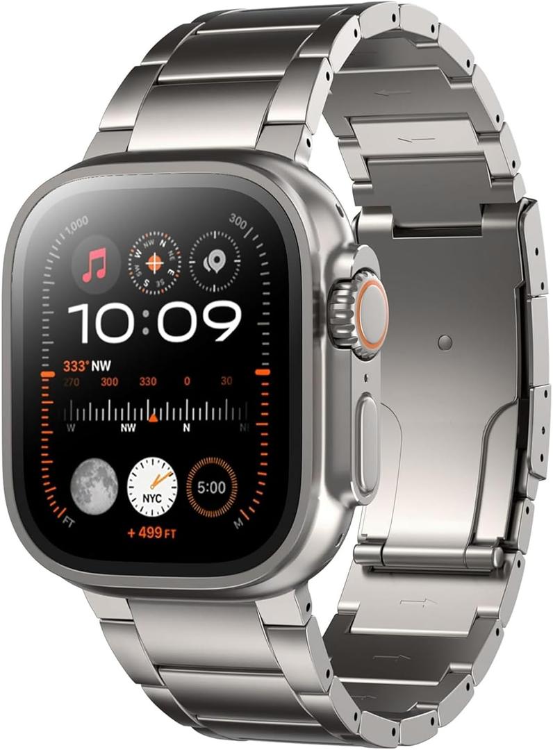 LULULOOK Titanium Ultra 3 Watch Band - Grade 2 Titanium Metal Band for Men, Compatible with Apple Watch Ultra 3/ Ultra 2/ Ultra 49mm, Series 11/10 46mm, Folding Clasp & Adjustable Link DLC Coating