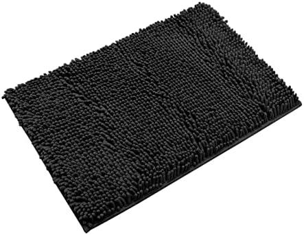 Non-Slip Bath Rug, Extra Soft Microfiber Bedroom Shag Carpet with Anti-Slip Backing, Water/Dust Absorbent Fast Dry Shower Mat, Sound Insulated Stairs Pad, Machine Washable (Black, 20 x 29Inches)