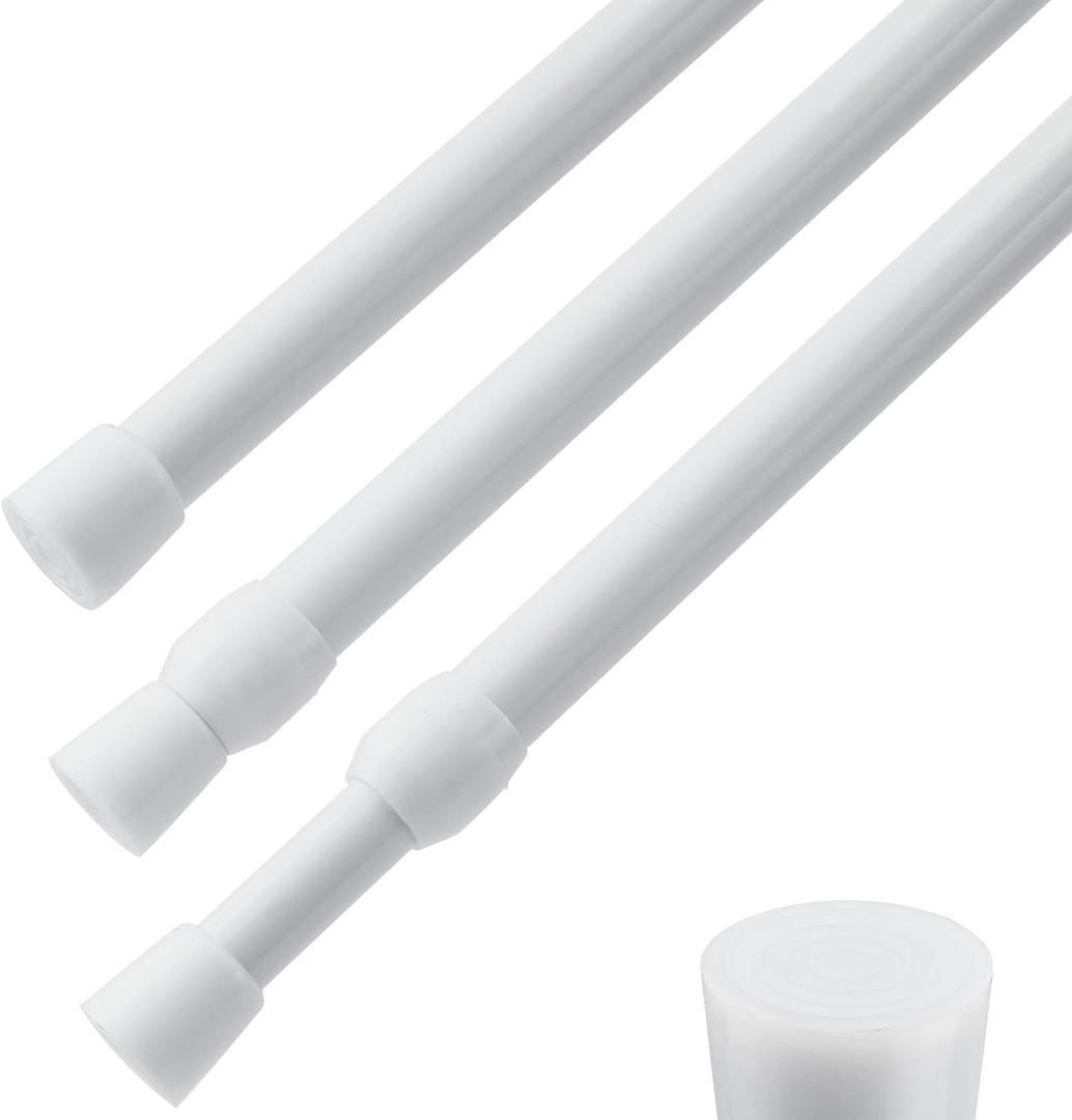 3 PCS Spring Tension Curtain Rod Adjustable Length 41-74 Inches, No Drilling, Tension Rod Suitable for Windows, Bathroom, Cabinets, Wardrobes （White) (white)