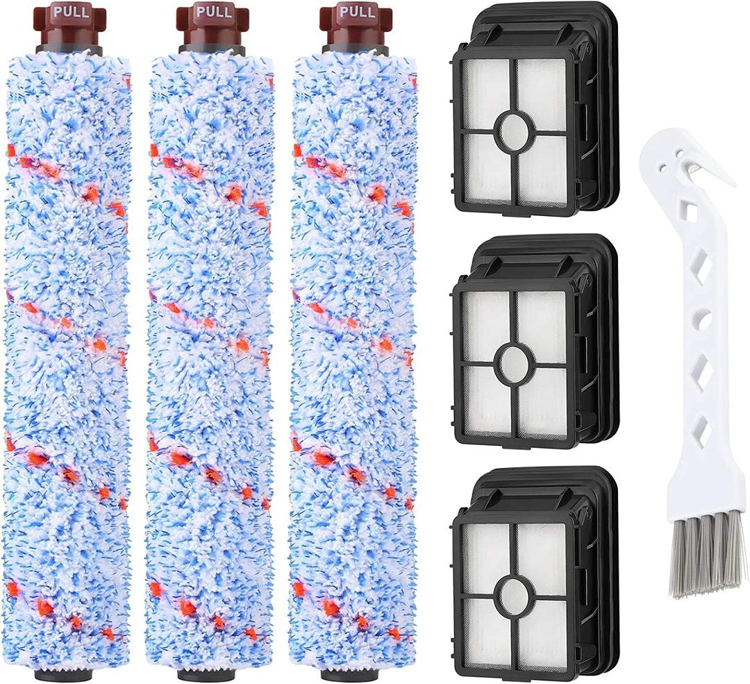 Brush Filter Replacement for Bissell CrossWave Pet Pro 2306A 3888A 1785 Serie, 3 Multi Surface Brush 1868 + 3 Filter 1866 for Bissell Crosswave Vacuum Cleaner, Compare to Part 1608683,160-8683,1608684 (3 Brush Rolls + 3 Filters)