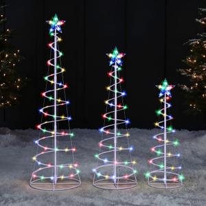 JOIEDOMI 3 Pack Spiral Christmas Tree Lights, 218 LED Outdoor Lighted Tree with Star Topper & Stakes, Christmas Decorations for Yard Porch Patio Garden Holiday Xmas Eve Night Dcor, Multicolor