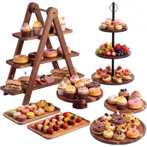 7 Pcs Wooden Cake Stands Set Dessert Tower Dessert Trays Desert Stands Cupcake Stand Rustic 3 Tier Farmhouse Cupcake Serving Stand for Wedding Baby Shower Birthday Tea Party