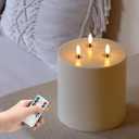 Extra Large Outdoor Waterproof Flameless Candle with 3 Wick, 6" x 6" Ivory Plastic Battery Operated LED Candle with Remote and Timer,Flickering Fake Pillar Candles for Garden Patio Porch Home Party