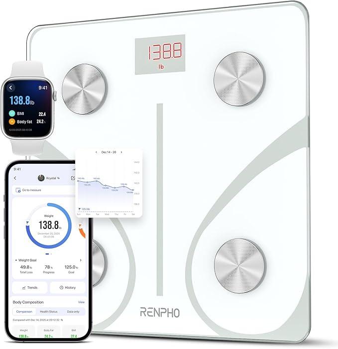 RENPHO Smart BMI,Weight Scale,Wireless, Digital Bathroom Body Composition/Fat Analyzer with Smartphone App sync with Bluetooth, 400 lbs - White Elis 1