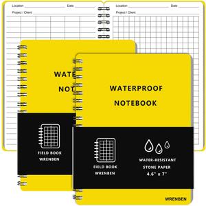 2PCS Waterproof Spiral Notebooks with Hard Cover for Outdoor Camping, Field Graph, 100 pages per Weatherproof Notepad, A6 Medium Size All-Weather Steno Pads (4.8"x7", Yellow)