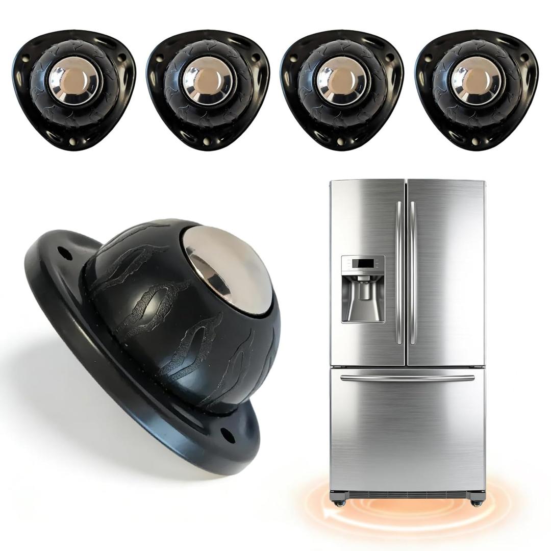 Black Stainless Steel Self Adhesive Caster Wheels 4 Pack Large Profile Swivel Ball Casters, 60 LBS Load Capacity Per Wheel, Universal Pulley for Furniture, Storage Bins, PC Cases, Large Appliances
