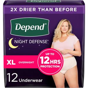 Depend Night Defense Adult Incontinence & Postpartum Bladder Leak Underwear for Women, Disposable, Overnight, Extra-Large, Blush, 12 Count, Packaging May Vary (X-Large)
