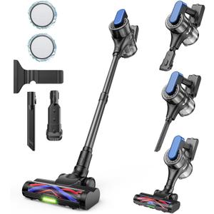 Cordless Stick Vacuum Cleaner  3-in-1 Brush Roll for Hard Floors and Carpets, 55 Min Runtime Rechargeable Lightweight Vacuum with Green LED Headlight for Pet Hair and Dust Cleaning (Navy Blue)