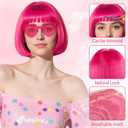 PLULON 4Pcs Hot Pink Bob Wigs with Heart Plastic Sunglasses Hair Cap for Women, Neon Short Bob Wig Colored Funny Cosplay Hair for Women Men Daily Bachelorette Halloween Costume Party Decorations