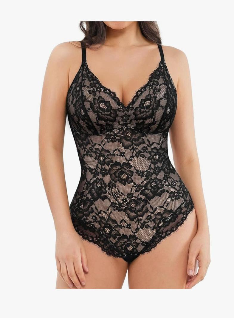 Popilush Shapewear Bodysuit V Neck Tummy Control Backless Lace Tank Tops Sleeveless Thong Bodysuit XL