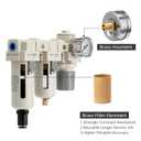 Air Filter Dryer 3/8 NPT Auto Drain+Semi-Auto Drain-Double Air Filters,Air Pressure Regulator,Air Compressor Water Separator(0-150PSI)