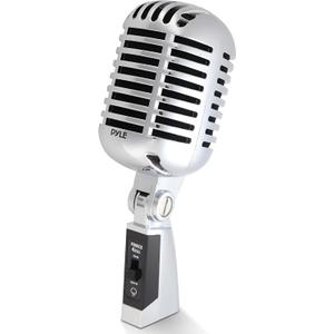 Pyle Classic Retro Dynamic Vocal Microphone - Old Vintage Style Unidirectional Cardioid Mic with XLR Cable - Universal Stand Compatible - Live Performance In Studio Recording - PDMICR42SL (Silver)