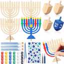 YumSur Hanukkah DIY Wooden Craft Kit, Make Your Own Menorah and Candles, Unfinished Blank Chanukah Christmas DIY Art Craft for Home Classroom Party Supplies