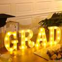 4 LED Grad Marquee Letter Lights Sign 8.3" x 6" Graduation Light up Alphabet Letter Graduation Light up LED Letters 2025 Graduation Decorations for Graduation Party Home Decoration Supplies(Gold)