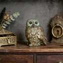 Cynkeyee Bird Statues Home Decor - Resin Bird Figurines Home Decor, Decorative Tabletop Accents, Small Owl Decor Bronze Rustic Vintage, Beautiful Animal Figurines 6.5x5.5x8.5 Inches