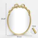 Oval Wall Mirror with Gold Finish, Iron Frame with Decorative Bow Design, Elegant Vintage Style