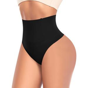 Tummy Control Thong Shapewear for Women High Waist Shaping Underwear Seamless Body Shaper Panties Girdle Black (Large)