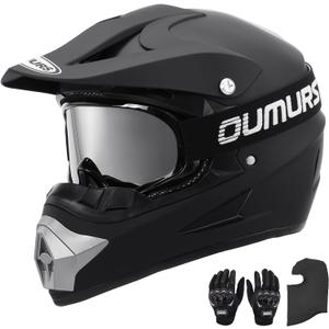 OUMURS DOT Adult ATV Dirt Bike Helmet with Goggles Gloves & Mask Adjustable Sun Visor Motorcycle Adult Helmet Off-Road Motocross Downhill Moped MX for Unisex-Adult OUMURS 125A-Matte Black (Large)