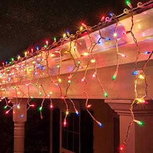 Lomotech Christmas Icicle Lights, 35Ft 54 Drops 300 Count Incandescent Connectable Waterproof Lights for Holiday Decorations (White Wire, Multicolor)