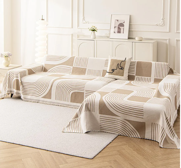 Sectional Couch Covers for L Shaped Sectional Sofa, Boho Chenille Sofa Covers Washable, Bohemian Pet Friendly Chaise Slipcover for Love seat, 2 3 4 Seater (71" X 118"+71" X 102", Khaki)