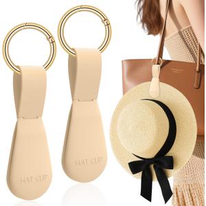 Magnetic Hat Clip for Travel - 2Pcs Light Khaki Silicone Hat Holder for Bags, Purses, Luggage & Beach Hats - Secure Hat Hook Clip for Totes, Vacation Essentials