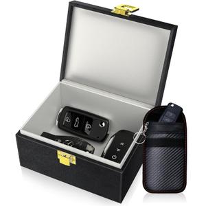 Samfolk Faraday Box with Faraday Bags for Car Keys, Car Key Signal Blocking Box, Keyless Entry Car Key Safe Protector Anti-Theft Shielding Cage (Small) Samfolk Faraday Box with Faraday Bags for Car Keys, Car Key Signal Blocking Box, Keyless Entry Car Key Safe Protector Anti-Theft Shielding Cage (Small)