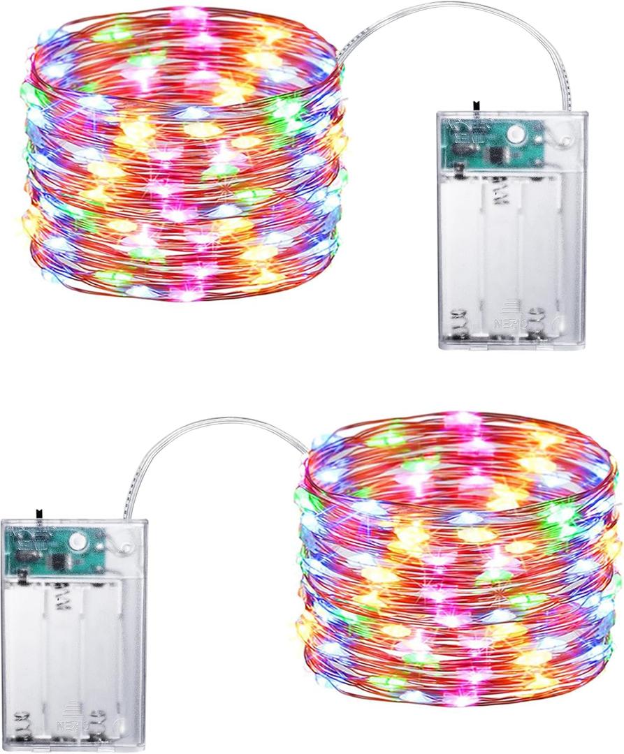 Joomer LED Fairy Lights Battery Operated, 2 Pack Each 16FT 50 LED Cuttable Starry Lights with Timer for Bedroom, Parties, Wedding Christmas Indoor Decor (Multicolor)
