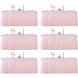 6 Pack 8ft Pink Spandex Table Cloths for Rectangle Tables Wrinkle Free Pink Rectangle Tablecloths Stretch Fitted Table Cover with Skirt for Baby Shower Girl Birthday Party Wedding Banquet Buffet