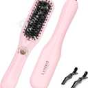 LANDOT Mini Hair Straightening Brush - Compact Heated Ionic Straightener Brush for Frizz-Free, Smooth Results, Lightweight Hot Comb & Travel Flat Iron Perfect for Short Medium Hair, Blush