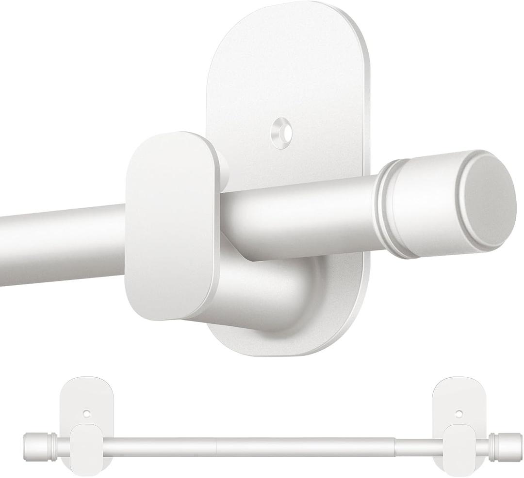 Curtain Rods No Drilling 16 to 30 Inch, HOTOZON 5/8 Inches No Drill Curtain Rods for Windows 8 to 26 Inches(0.7-2.1 ft), Renter Friendly Adjustable Small Drapery Rod for Lightweight Curtains, White