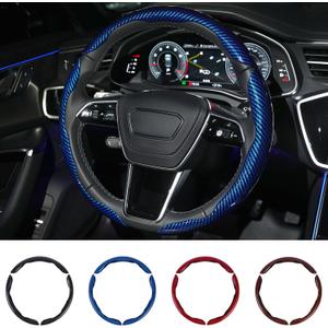 Hiseanllo Carbon Fiber Steering Wheel Cover 3PCS Set  Anti-Slip, Scratch-Resistant, Universal Fit for 1416 Inch Wheels  Interior Car Accessories for Cars, SUVs, Trucks (Blue)