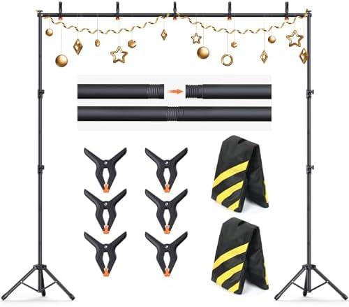 Backdrop Stand 10×8ft (W×H) Adjustable Backdrop Support Ground Kit Photography Photo Shoot Backdrop Stand for Parties with Sandbags, Spring Clips, Carrying Bag