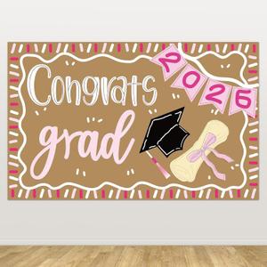 Congrats Grad Backdrop 2026 Graduation Party Banner Decorations 39" x 25" Large Congrats Grad Kraft Paper Banner Class of 2026 for Outdoor Indoor Display Wall Signs Photo Prop Supplies (Pink)