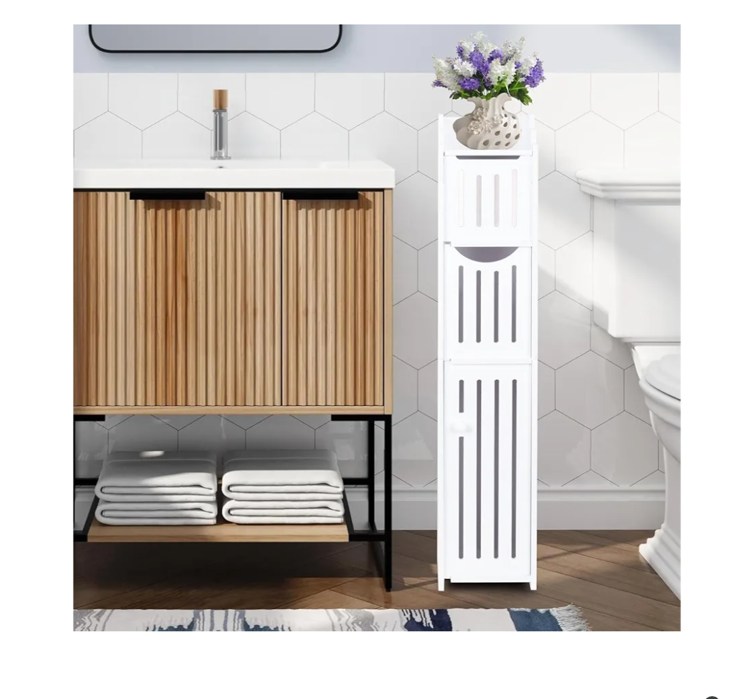 ShellKingdom Toilet Paper Holder Stand, Bathroom Storage Cabinet with Doors and Shelves, Slim Storage Cabinet for Bathroom Small Spaces Corner Shelf Organizer  White