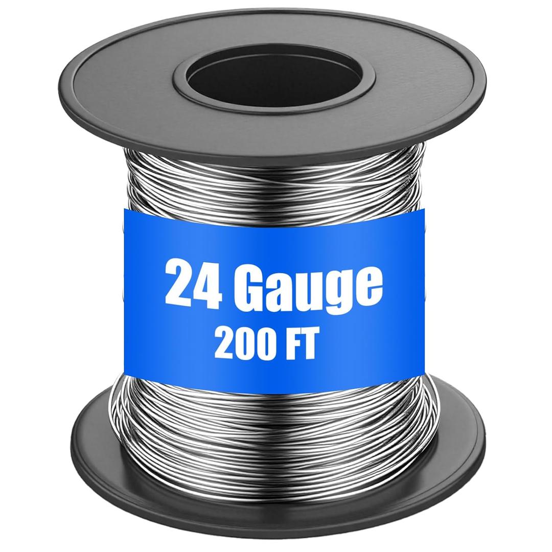 Therwen 200ft 24 Gauge Stainless Steel Wire for Gardening, Electroculture, Bonsai, Jewelry Making Beading DIY Craft Pure Bare Stainless Steel Wire Spool
