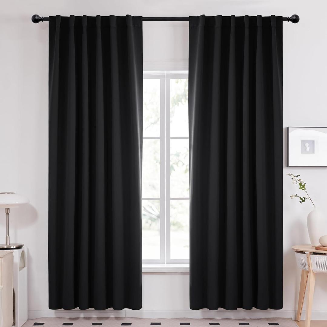 Deconovo Blackout Curtains for Bedroom, Black Thermal Insulated Drapes 95 Inches Long, Back Tab and Rod Pocket Room Darkening Window Curtains, 52W x 95L Inch, 2 Panels