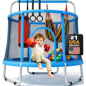 Happin 55 Trampoline for Kids with Safety Enclosure, Indoor & Outdoor Toddler Trampoline, Ultra Safe Design with Multi Activity Accessories, Perfect Toddler Gift for Boys & Girls Ages 18