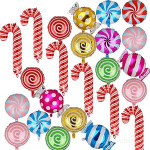 24 Pcs Christmas Foil Colorful Balloons Candy Cane and Lollipop Mylar Balloon Set for Xmas Friendsmas Candyland Birthday New Year Party Decorations