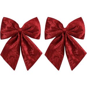 Large Plush Velvet Bows Set of 2 16-Inch Christmas Bow Tree Topper for Christmas Tree Decoration Door Window Decor (Burgundy)