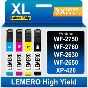 LEMERO Remanufactured Ink Cartridge Replacement for Epson 220XL Ink Cartridges High Yield for Workforce WF-2750 WF-2760 WF-2630 WF-2650 XP-420 XP-320 WF-2660 XP-424 Printer (4 Pack)