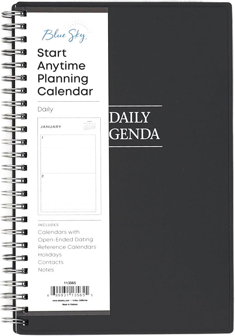 Blue Sky Undated Daily Planner, Flexible Cover, Twin-Wire Binding, 5.5" x 8.5", Passages
