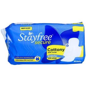 Stayfree Secure Cottony Soft Cover with Wings Sanitary Pads - Regular 18 Count, XL (Pack Of 1)