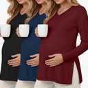3 Pack Women's Thermal Maternity Shirts Fleece Lined Long Sleeve Tops Split Side V Neck Pregnancy Clothes XXL Red, Navy Blue, Black
