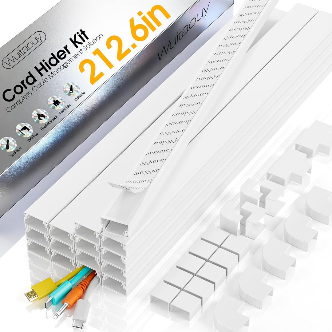 212.6in Cord Hider Wall, Cord Covers for 2-3 Wires on Wall, Paintable Cable Hider Raceway, Easier Set-up Wire Hider Wire Covers for Cords on Wall, Self-Adhesive Cable Cover, W0.95 H0.55in, White
Amazon's Choice