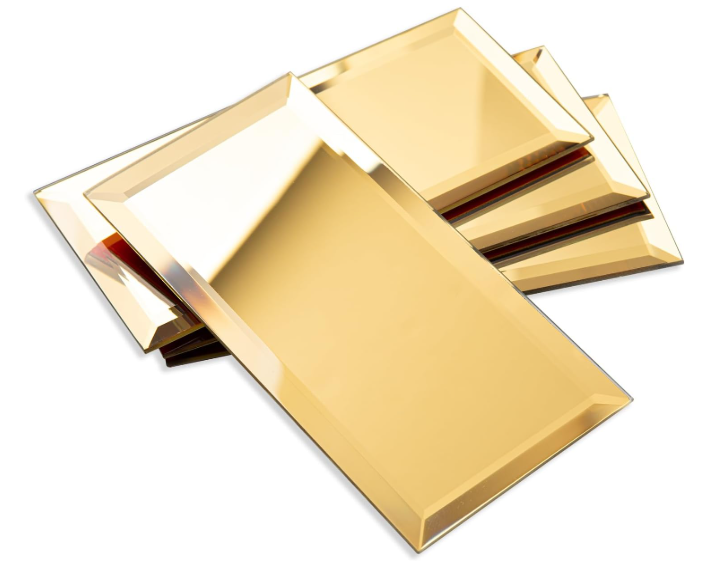 Diflart Peel and Stick Mirror Backsplash, Gold, 3x6 Inch, Beveled Mirror Subway Kitchen Bar Wall Tile (5 Sq.ft, 40 Pcs)